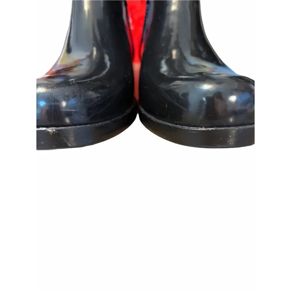 Coach Tristee Black Signature Rubber Rain Boots Back Lace Up size 10 Lined
